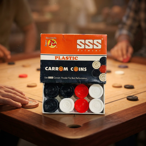 JR MS INDUSTRIES Plastic Round <b>Carrom</b> Coins Indoor Game Discs Black White Red Men Tabletop Sports Set - Product Image 1