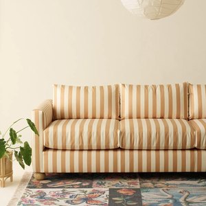 Divano Moderno a 3 Posti a Righe, Imbottito in Spugna, Rivestimento in Tessuto Colorato con Gambe Rotonde, Arredamento Contemporaneo per <span class=keywords><strong>Soggiorno</strong></span> - Product Image 6