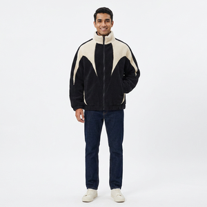 Veste en polaire sherpa ample à col montant avec patchwork de couleurs personnalisées pour l'hiver - Product Image 1