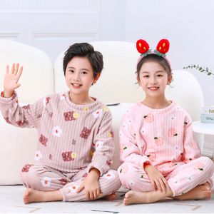 Autunno e inverno pigiama per bambini caldo orso stampato pesca Set di corallo morbido caldo due pezzi vestiti per la casa - Product Image 3