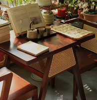 Ensemble de salle à manger haut de gamme en bois massif, nouvelle table basse carrée avec chaises en rotin, mobilier d'extérieur