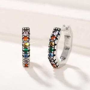 Pendientes de Aro con Diseño Geométrico, Diamantes de Colores con Engaste de Puntas, Aleación de Zinc, Joyería para Fiestas EH-367 - Product Image 1