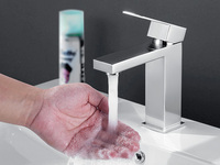 Robinet de lavabo carré contemporain en acier inoxydable, robinet de salle de bain monotrou eau chaude et froide pour lavabo