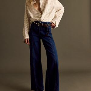 Jeans Rectos de Cintura Alta, Casuales, Lavado Claro, Bordados, Transpirables, 100% Algodón, Súper Largos - Product Image 1