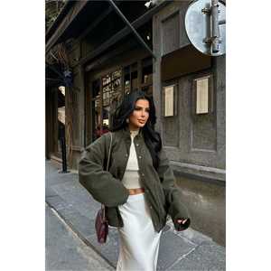 Parka kaki pour femme avec détail poche en cachemire - Product Image 2