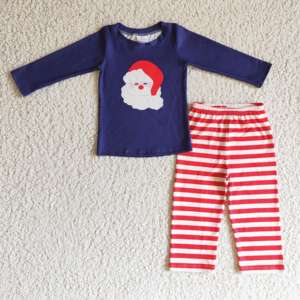 Listo para enviar al por mayor adorable bebé niños ropa para hermanos Navidad Santa rayas manga larga Top con pantalones traje - Product Image 5