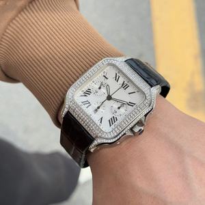 Reloj de pulsera de lujo de alta calidad con esfera de zafiro personalizada, movimiento mecánico, correa de cuero genuino con diamantes. - Product Image 5