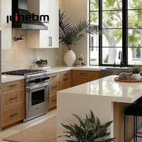 Meubles de cuisine modulaires en U, style Shaker, avec îlot central en U et sièges intégrés pour appartement