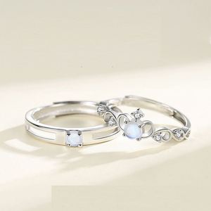 Moonstone Lovers <b>Couple</b> <b>Ring</b> Trend Personality Moonlight Crown Men Women ZIRCON <b>Couple</b> Adjustable <b>Ring</b> - Product Image 1