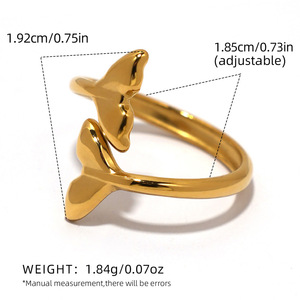 2026 18K Gold Plated Stainless Steel Whale Tail <b>Rings</b> for Women Adjustable Mermaid Fish Tail <b>Open</b> <b>Ring</b> Beach Jewelry - Product Image 2