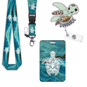 Cross-border Turtle Acrylic Glitter Easy-Pull <b>Buckle</b> Back <b>Clip</b> Retractable Badge Scroll with Detachable Cruise Ship Lanyard - Product Image 1