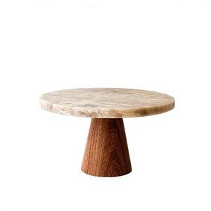 New arrival Round Marble <b>Cake</b> <b>Stand</b> with Wood Base Handmade Dessert Display Pedestal Party Home hotel - Product Image 1