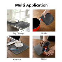 Tapis de séchage de vaisselle en silicone écologique pour cuisine, mini-tapis de séchage avec poignée en bois douce au toucher, dessous de plat antidérapant