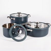 Lot de 6 ustensiles de cuisine à induction en acier inoxydable Pots bleus avec marques de niveau d'eau comprenant un bouillon de soupe Marmites de cuisine à usage domestique