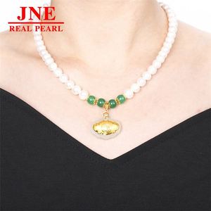 Natürliche Perlenkette mit Chalcedon-Perlen und Hetian-Gold, Langlebige Perlenkette, Geschenk für Ältere und zum Muttertag - Product Image 3