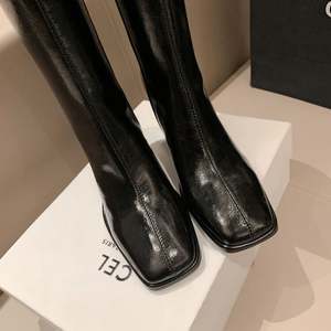 <span class=keywords><strong>Botas</strong></span> Altas hasta la Rodilla Cialisa <span class=keywords><strong>Blancas</strong></span>, Concisas, de Otoño Invierno, de Cuero Genuino para Mujer, con Punta Cuadrada, Tacón Alto y Grueso, Negras - Product Image 6