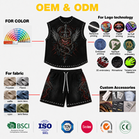 Ensemble de survêtement streetwear pour homme avec débardeur et short, imprimé numérique personnalisé, logo, graphiques vintage délavés à l'acide et strass