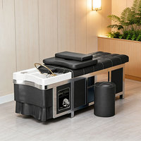 Lit de lavage de luxe moderne japonais en métal, ergonomique, pliable, durable, avec éponge haute densité, pour salon de coiffure et spa, doté d'une arche d'eau et d'un dôme sauna