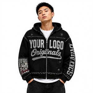 Sweat à capuche zippé surdimensionné personnalisé avec logo en strass et broderie pour homme 2026 - Product Image 1