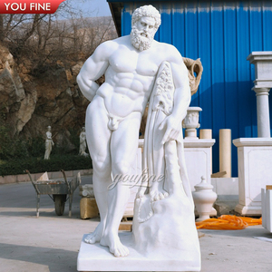 Youfine tùy chỉnh cuộc sống ngoài trời Kích thước thần thoại cổ đại nghệ thuật đá cẩm thạch con người hình điêu khắc Hercules với câu lạc bộ sư tử da bức tượng - Product Image 4