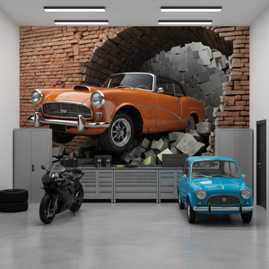 <span class=keywords><strong>Papier</strong></span> <span class=keywords><strong>peint</strong></span> mural auto-adhésif imperméable pour décoration intérieure, motif <span class=keywords><strong>voiture</strong></span> classique <span class=keywords><strong>3D</strong></span>, effet mural endommagé - Product Image 2