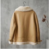 Veste kaki oversize pour femme en fausse fourrure avec revers, fermeture éclair diagonale, mélange de laine, style décontracté type locomotive