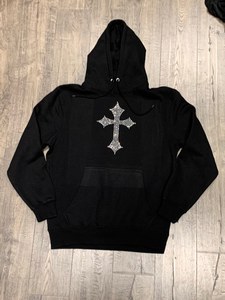 Set di felpe con cappuccio e pantaloni della tuta in cotone 100% personalizzato con motivo scheletro di strass ricamato e perline - Product Image 2