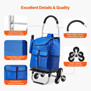 Carrito de compras plegable a prueba de agua de 36l con 6 ruedas para subir escaleras, carro de supermercado, lavandería, estructura de plataforma de carro de mano - Product Image 4