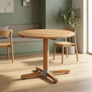 Table à manger en teck massif 2 places, base en X, imperméable, écologique, durable, design moderne minimaliste, utilisation intérieure/extérieure - Product Image 3
