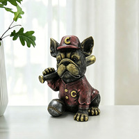 Décoration créative personnalisée pour la maison et le bureau, figurine de chien en résine peinte à la main, statue de bouledogue français avec un bâton de baseball