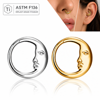 Anneau de nez articulé en titane plaqué or ASTM F136 G23, motif lune, pour septum, hélix, daith, cartilage, cadeau de mariage