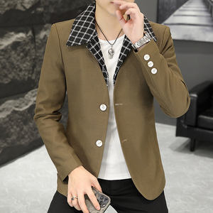 Blazer <span class=keywords><strong>de</strong></span> costume pour homme <span class=keywords><strong>de</strong></span> luxe, coupe slim, simple boutonnage, style coréen, à carreaux, tendance, vente en gros - Product Image 3