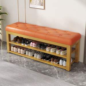 Banc à chaussures avec rangement, étagère multi-niveaux et assise rembourrée pour entrée et usage domestique - Product Image 3