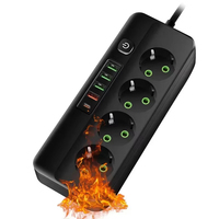 Multiprise UE avec câble d'extension de 2 m, 4 prises CA, 4 ports USB, 1 prise de charge rapide Type-C, interrupteur LED indépendant, 2500 W