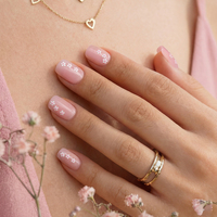 BTArtbox doux Gel XCOAT 3D Floral presse sur les ongles en gros court amande fait à la main bleu français pointe faux ongles