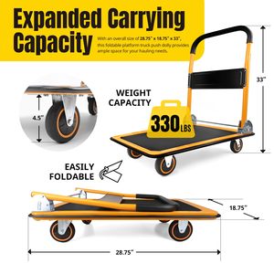 Chariot d'entrepôt en acier de 660 lb (300 kg) de capacité, chariot à main à quatre roues pour le transport de matériaux lourds, chariots pour le déplacement d'outils - Product Image 3