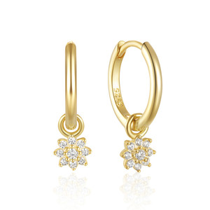 CANNER 18K Gold Plated <b>Hoop</b> Flower Earrings S925 <b>Silver</b> Dangle CZ Lotus Flower Drop Earring for Women Jewelry Wholesale - Product Image 1