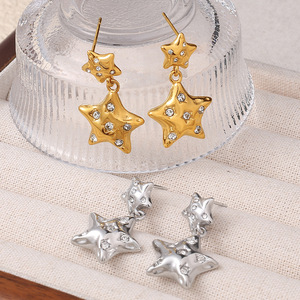 Pendientes de estrella con incrustaciones de diamantes de imitación de aleación de zinc, joyería para mujer para fiesta EH1158 - Product Image 2