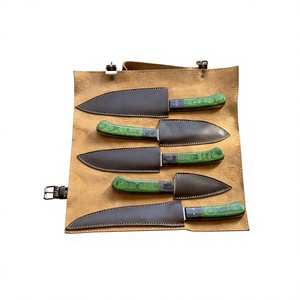 Ensemble de couteaux de cuisine en acier Damas, 5 pièces, manche en bois, lames droites, couteaux de chef, lame polie, ambidextres, haute qualité, 58-60HRC - Product Image 4