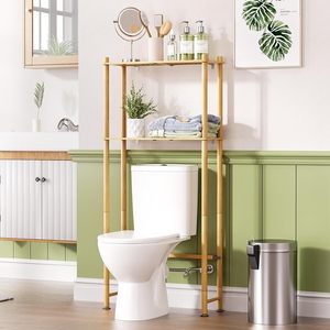 Étagère de rangement pour salle de bain à 2 niveaux en <span class=keywords><strong>bambou</strong></span>, organisateur de toilettes, support pour serviettes, mobilier de salle de bain moderne - Product Image 3