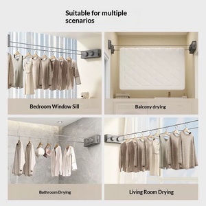 Séchoir à linge invisible rétractable sans perçage à double ligne, 2 niveaux, en ABS et acier inoxydable 304, avec câble métallique de 5,1 m, pour salle de bain - Product Image 4