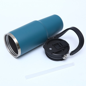 Gobelet 20oz avec poignée et couvercle en paille Bouteille d'eau sous vide isolée en acier inoxydable à double paroi pour bureau, maison, sport <span class=keywords><strong>ou</strong></span> voiture - Product Image 5