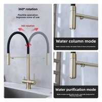 Robinet de cuisine moderne minimaliste en acier inoxydable noir, à poser sur comptoir, avec cartouche céramique et double poignée