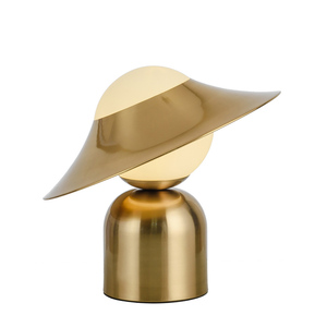 Nuevo diseño, lámparas de escritorio con forma de sombrero de paja, decoración de Bar de Hotel, dormitorio, lámpara de mesa moderna de metal dorado - Product Image 5