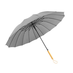 Parapluie littéraire semi-automatique à 16 os Long manche droit en bois Parapluie renforcé avec logo personnalisé couleur unie publicité - Product Image 1
