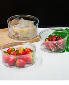 Caja redonda refrigerable de plástico PS transparente y resistente con tapa a prueba de roturas para envasar dulces, frutas secas y bocadillos. En stock. - Product Image 2