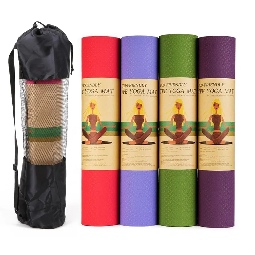 Wholesale Price Fitness Exercise Eco friendly Non Slip TPE Yoga Mat with Carry Straps and Bag