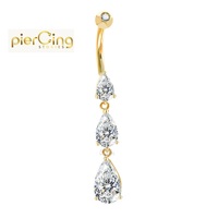 Piercing histoires 14K 18K or massif rond CZ pierres ventre bas anneau nombril cloche bouton anneaux Piercing bijoux