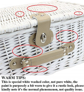 <strong>White</strong> <strong>Washed</strong> Willow Hamper Cooler Bag Handwoven Romantic Wicker Picnic <strong>Basket</strong> for 2 - Product Image 5