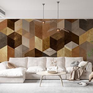 Carta da Parati Murale Geometrica Cubica Metallizzata Impermeabile Facile da Installare Fai-da-Te per Decorazione Pareti Domestiche - Product Image 3